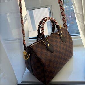 Louis Vuitton Damier Ebene Braided Speedy Bandouliere 25 Pink great condition!